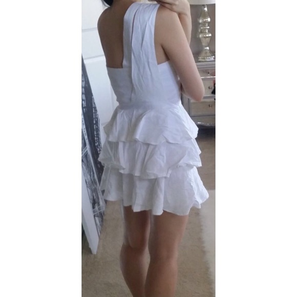 One Shoulder Tiered Ruffle Skirt Linen Dress 4 S - Picture 4 of 4