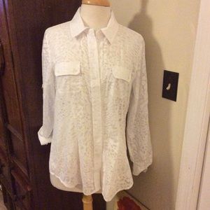 Calvin Klein white semi sheer patterned blouse M