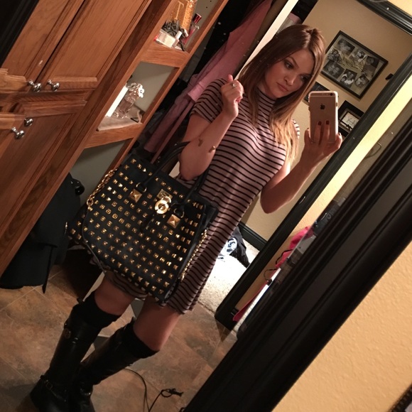 Michael Kors Large Navy Studded Hamilton - Picture 1 of 3