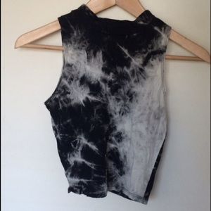 Tie Dye black mock neck crop top
