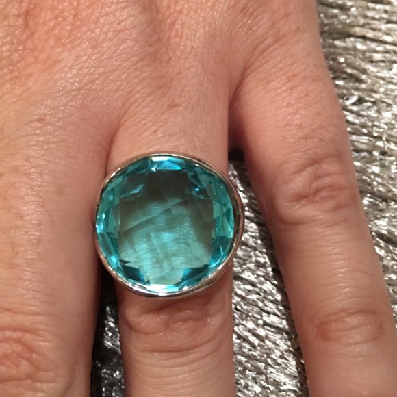 Aquamarine colored crystal ring