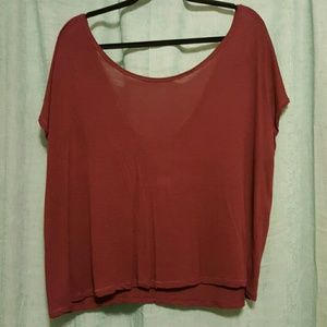 Maroon Loose Fit Aerie Tee CrissCross Back