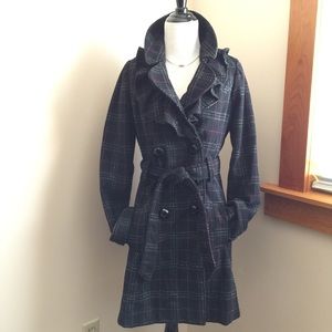 WET SEAL BRAND POLY/WOOL RUFFLE TRENCH COAT SZ M
