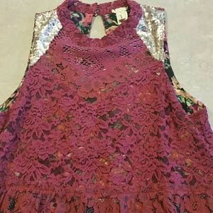 Burgundy lace peplum tank