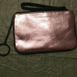 USED ONCE metallic pink VS wristlet