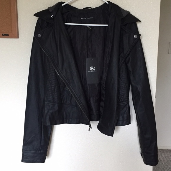 NWT | Faux Leather Hooded Jacket