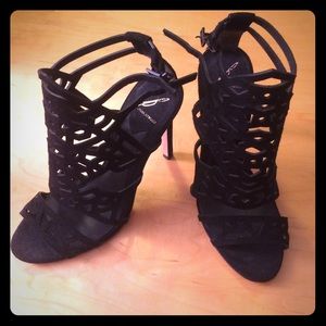 B Brian Atwood Cutout Suede Sandals