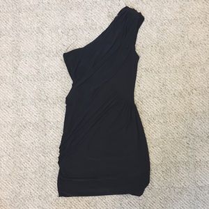 One Shoulder Black Ruched Dress