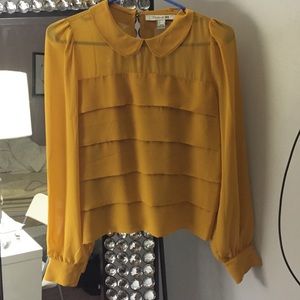 Forever 21 Mustard Long Sleeve Ruffled Top