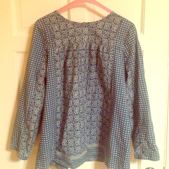 jcrew blue baby doll white printed top