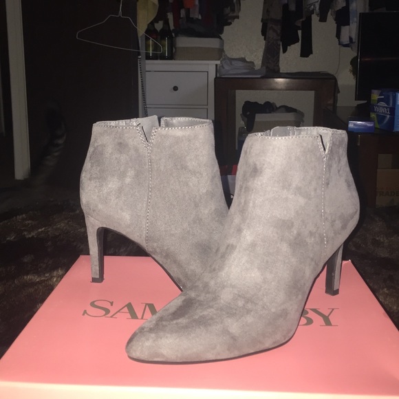 Gray pointy toe booties