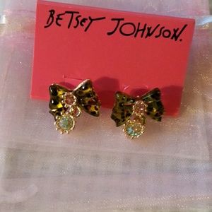 Betsey Johnson leopard bow/bling earrings