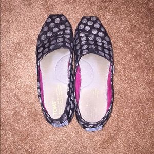 Black TOMS with Silver Polk-a-Dots