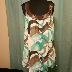 Teal Brown White Sheer Blouse