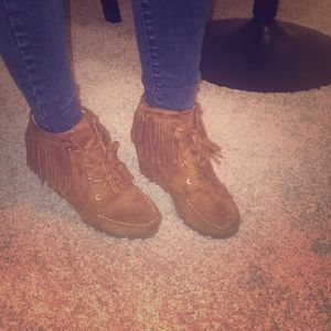Fringe suede bootie