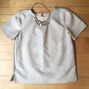 ANN TAYLOR FAUX LEATHER & COTTON SHORT SLEEVE TOP