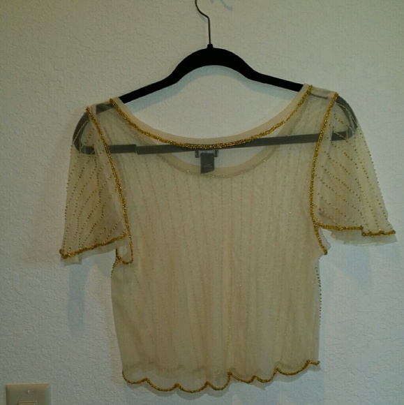 Sequin/Beaded Sheer Crop Top - Picture 2 of 3