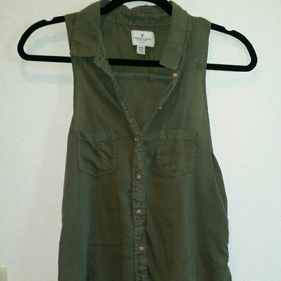 Army Green Button Up Tank/Shirt - Picture 1 of 4