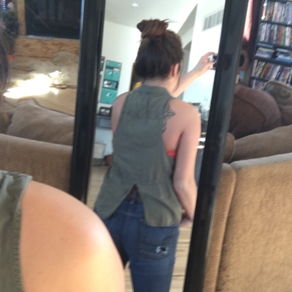 Army Green Button Up Tank/Shirt - Picture 4 of 4