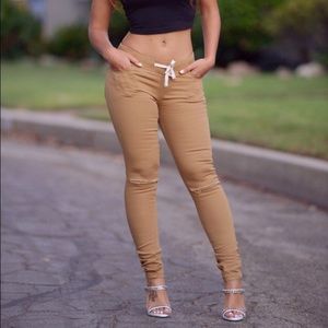 Tan slit knee pants