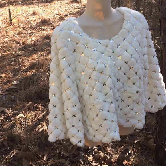 Faux fur and sequin blazer/cape