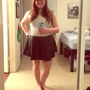 Off-white colored lace crop tank