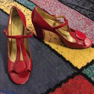 {tahari} Red Patent Leather Peep Toe Pumps