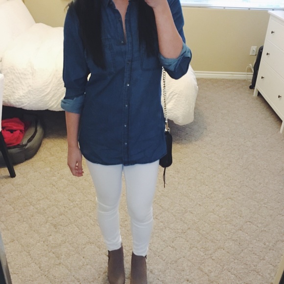 Dark Denim Chambray Button Up Shirt