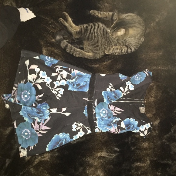 Blue and black floral romper