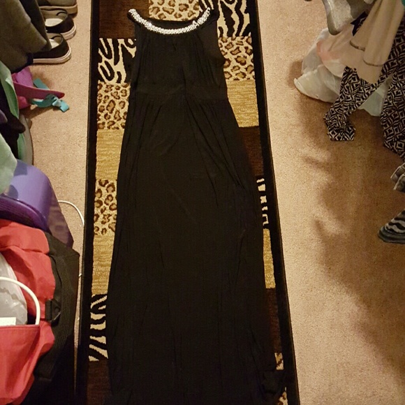 Black dress with pearl designs