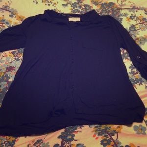 Button down black top with cinched sleeves