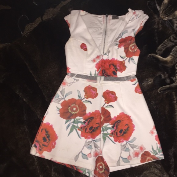 White and red floral romper
