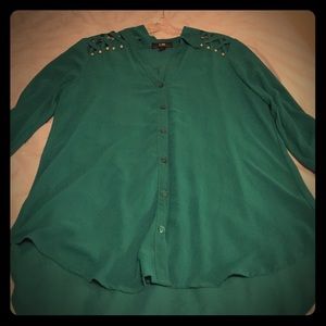 Sheer high-low button down top