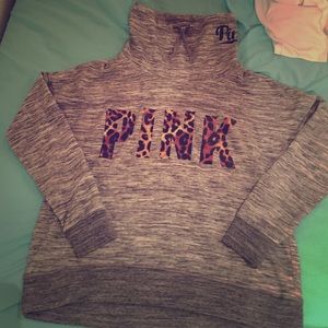 NWOT leopard print pink cowl neck hoodie. MEDIUM