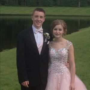 Blush colored beaded ball gown