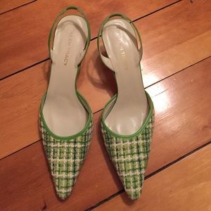 Green tweed shoes