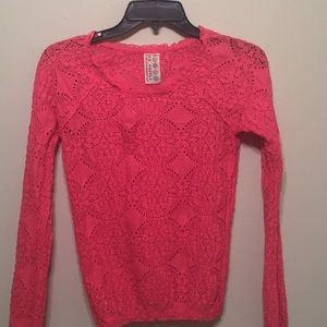 Free people hot pink long sleeve knot shirt