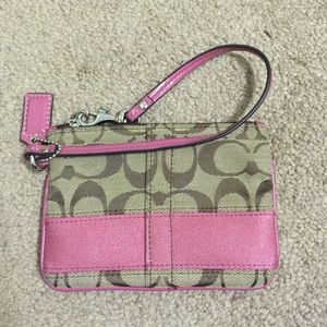 Coach Small Pink Monogram Wristlet / clutch