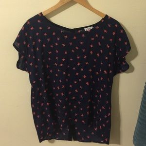 Splendid floral top, navy with red/pink flowers