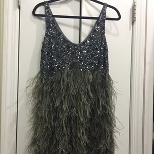 Sequin and Ostrich Feather Evening Dress