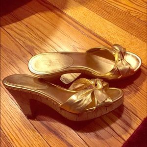 Coach Gold Wedge Heel Sandals Size 8.5