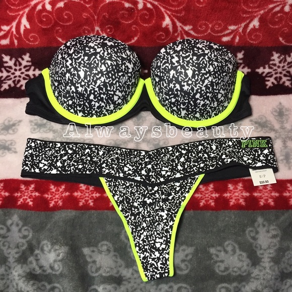 Victoria Secret Pink Black Composition Bra & Panty