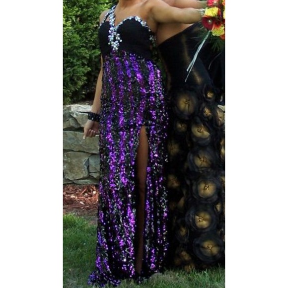 Black and Purple Sequined Prom Dress - Picture 3 of 3