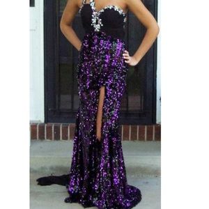 Black and Purple Sequined Prom Dress