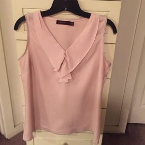 Blushing pink top with taupe piping