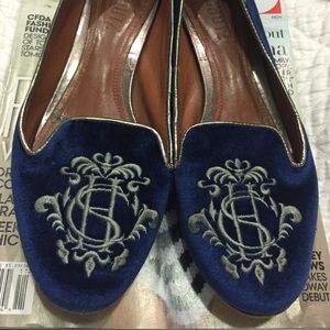 Schutz Velvet Loafers with Embroidered Insignia