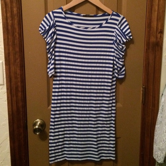 Blue and white striped dress
