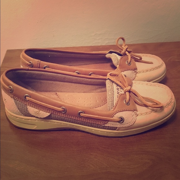 Tan and glittery sperries