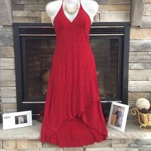 Hi low red glitter halter dress - Small