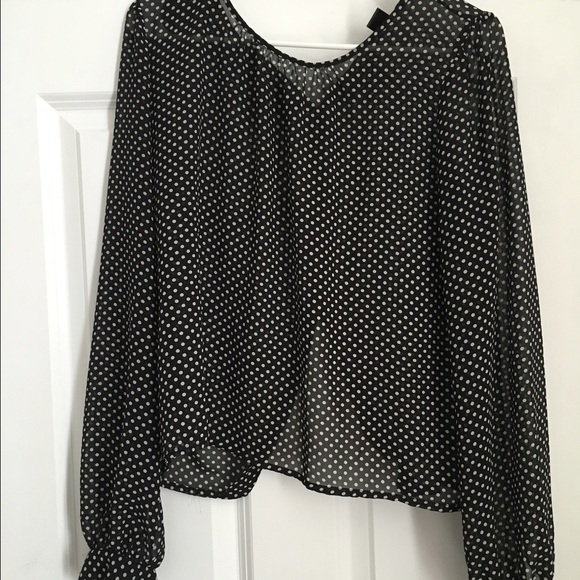 Black and white polka dot sheer blouse